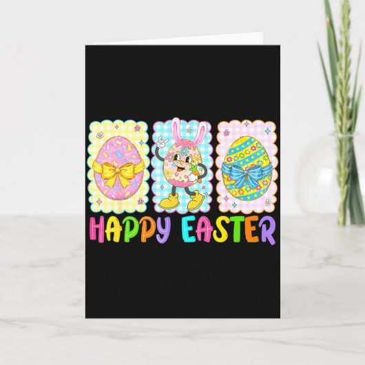Happy Easter Coquette Bow Funny Easter Eggs Kids B カード (正面)
