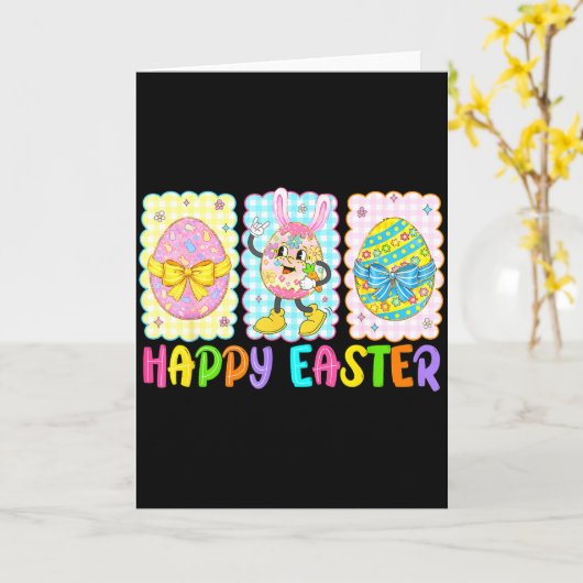Happy Easter Coquette Bow Funny Easter Eggs Kids B カード (黄色い花)