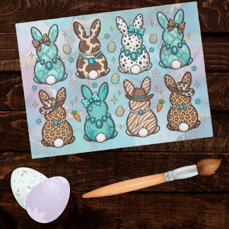 Happy Easter Cowgirl Leopard Print Teal Bunnies   薄葉紙