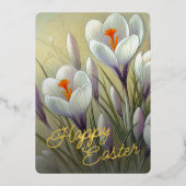 Happy Easter Crocus Floral Gold Foil Card 箔シーズンカード (正面)