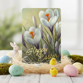 Happy Easter Crocus Floral Gold Foil Card 箔シーズンカード