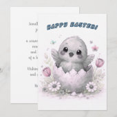 Happy Easter Cute Baby Chick Hatching Egg Spring シーズンカード (正面/裏面)