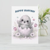 Happy Easter Cute Baby Chick Hatching Egg Spring シーズンカード (スタンド正面)