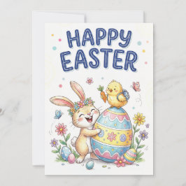Happy Easter Cute Bunny and Chick Card シーズンカード