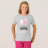 Happy Easter Cute Bunny Ears Girls T-Shirt Tシャツ (正面フル)