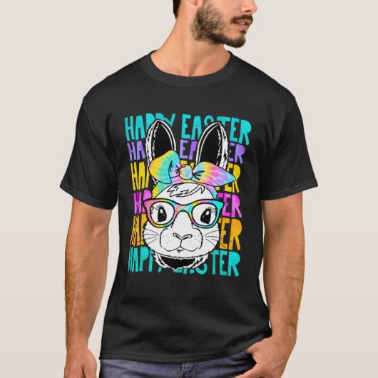 Happy Easter Cute Bunny Face Tie Dye Glasses Easte Tシャツ (正面)