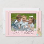 Happy Easter Cute Bunny Family Photo Pink シーズンカード (正面)