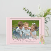Happy Easter Cute Bunny Family Photo Pink シーズンカード (スタンド正面)