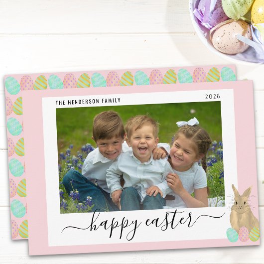Happy Easter Cute Bunny Kids Photo Pink シーズンカード