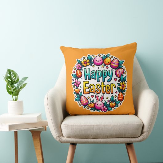 Happy Easter – Cute Bunny Lettering almofada クッション (椅子)