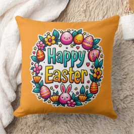 Happy Easter – Cute Bunny Lettering almofada クッション