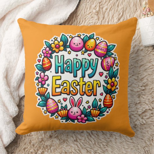 Happy Easter – Cute Bunny Lettering almofada クッション (ブランケット)