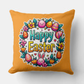 Happy Easter – Cute Bunny Lettering almofada クッション (正面)