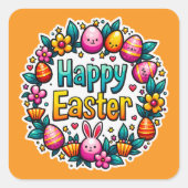 Happy Easter – Cute Bunny Lettering Autocolante スクエアシール (正面)