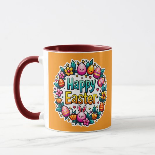 Happy Easter – Cute Bunny Lettering caneca マグカップ (左)