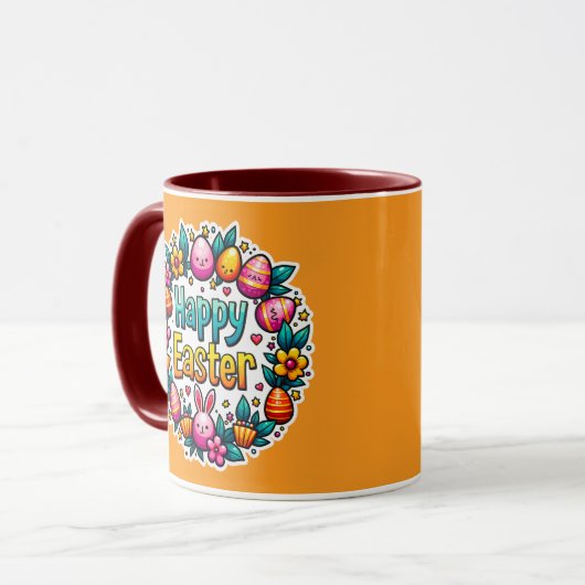 Happy Easter – Cute Bunny Lettering caneca マグカップ (正面左)