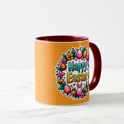 Happy Easter – Cute Bunny Lettering caneca マグカップ (正面右)