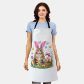 Happy Easter Cute Bunny Maine Coon Cat Easter Eggs エプロン (着用した状態)