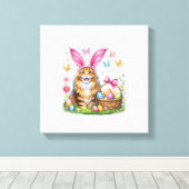 Happy Easter Cute Bunny Maine Coon Cat Easter Eggs キャンバスプリント (インサイチュ (ウッドフロア))