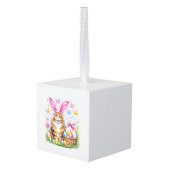 Happy Easter Cute Bunny Maine Coon Cat Easter Eggs キューブオーナメント (裏面アングル)