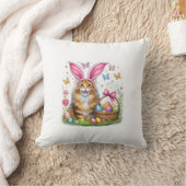 Happy Easter Cute Bunny Maine Coon Cat Easter Eggs クッション (ブランケット)