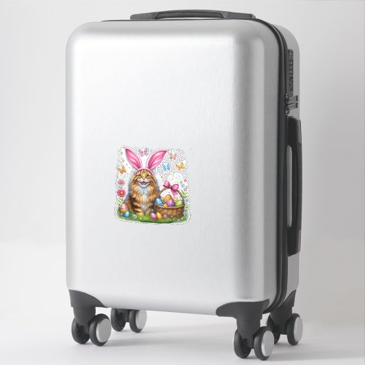 Happy Easter Cute Bunny Maine Coon Cat Easter Eggs シール (スーツケース)