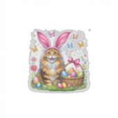 Happy Easter Cute Bunny Maine Coon Cat Easter Eggs シール (正面)