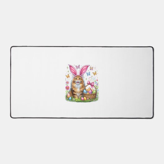 Happy Easter Cute Bunny Maine Coon Cat Easter Eggs デスクマット (正面)