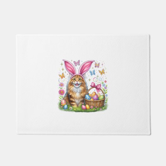 Happy Easter Cute Bunny Maine Coon Cat Easter Eggs ドアマット (正面)