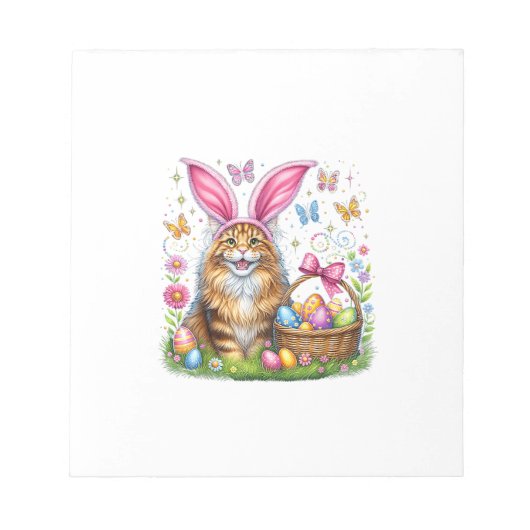 Happy Easter Cute Bunny Maine Coon Cat Easter Eggs ノートパッド (正面)