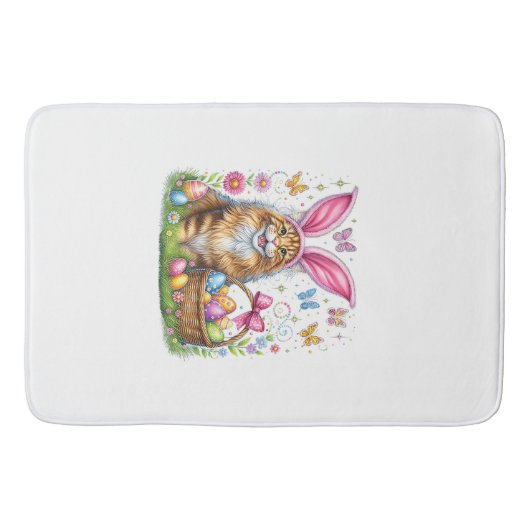Happy Easter Cute Bunny Maine Coon Cat Easter Eggs バスマット (正面)