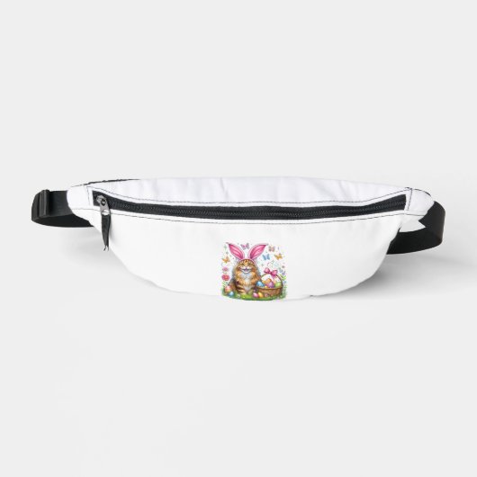 Happy Easter Cute Bunny Maine Coon Cat Easter Eggs ファニーパック (正面)