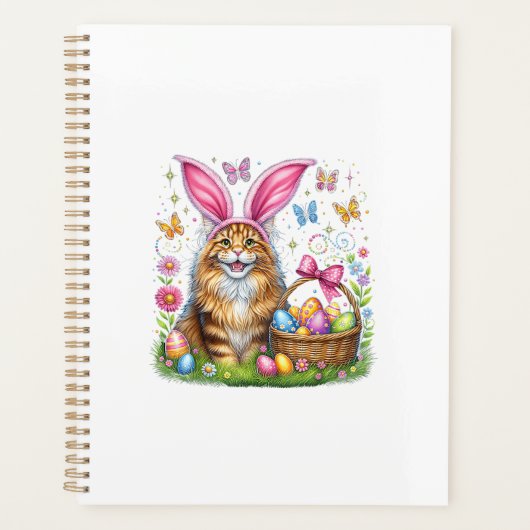 Happy Easter Cute Bunny Maine Coon Cat Easter Eggs プランナー手帳 (正面)