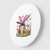 Happy Easter Cute Bunny Maine Coon Cat Easter Eggs ラージ壁時計 (傾斜)