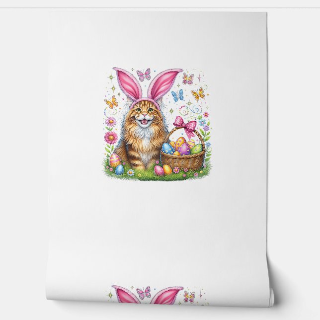 Happy Easter Cute Bunny Maine Coon Cat Easter Eggs 壁紙 (ほどく)