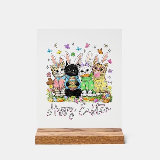 Happy Easter Cute Cat Lover Bunny Easter Day Women アクリルサイン (正面)