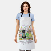 Happy Easter Cute Cat Lover Bunny Easter Day Women エプロン (着用した状態)