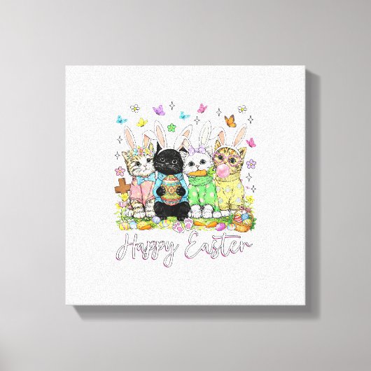 Happy Easter Cute Cat Lover Bunny Easter Day Women キャンバスプリント (正面)
