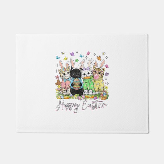 Happy Easter Cute Cat Lover Bunny Easter Day Women ドアマット (正面)