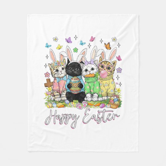 Happy Easter Cute Cat Lover Bunny Easter Day Women フリースブランケット (正面)