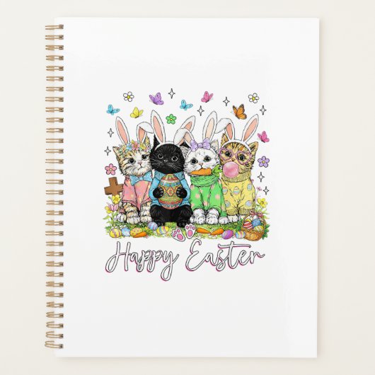 Happy Easter Cute Cat Lover Bunny Easter Day Women プランナー手帳 (正面)