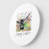 Happy Easter Cute Cat Lover Bunny Easter Day Women ラージ壁時計 (傾斜)