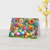 Happy Easter Cute Cats Holiday Greeting  カード (黄色い花)