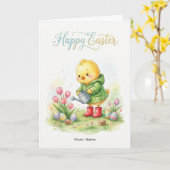 Happy Easter Cute Chick Spring カード (黄色い花)