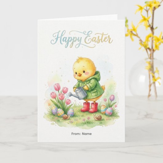 Happy Easter Cute Chick Spring カード (黄色い花)