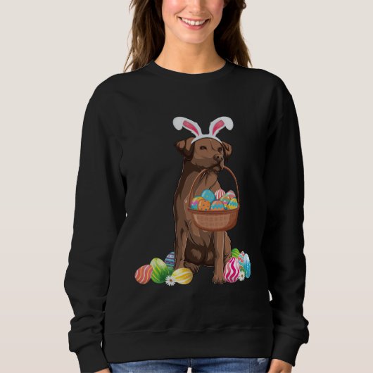 Happy Easter Cute Chocolate Labrador Bunny Dog  Ea スウェットシャツ (正面)
