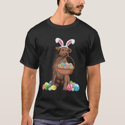 Happy Easter Cute Chocolate Labrador Bunny Dog  Ea Tシャツ (正面)
