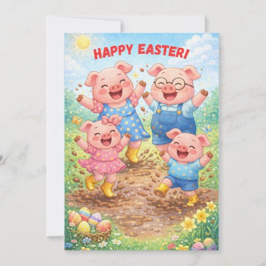 Happy Easter Cute Funny Pigs Spring Holiday シーズンカード (正面)
