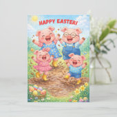 Happy Easter Cute Funny Pigs Spring Holiday シーズンカード (スタンド正面)