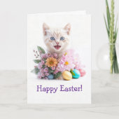 Happy Easter Cute Ginger Kitten in Flowers  カード (正面)